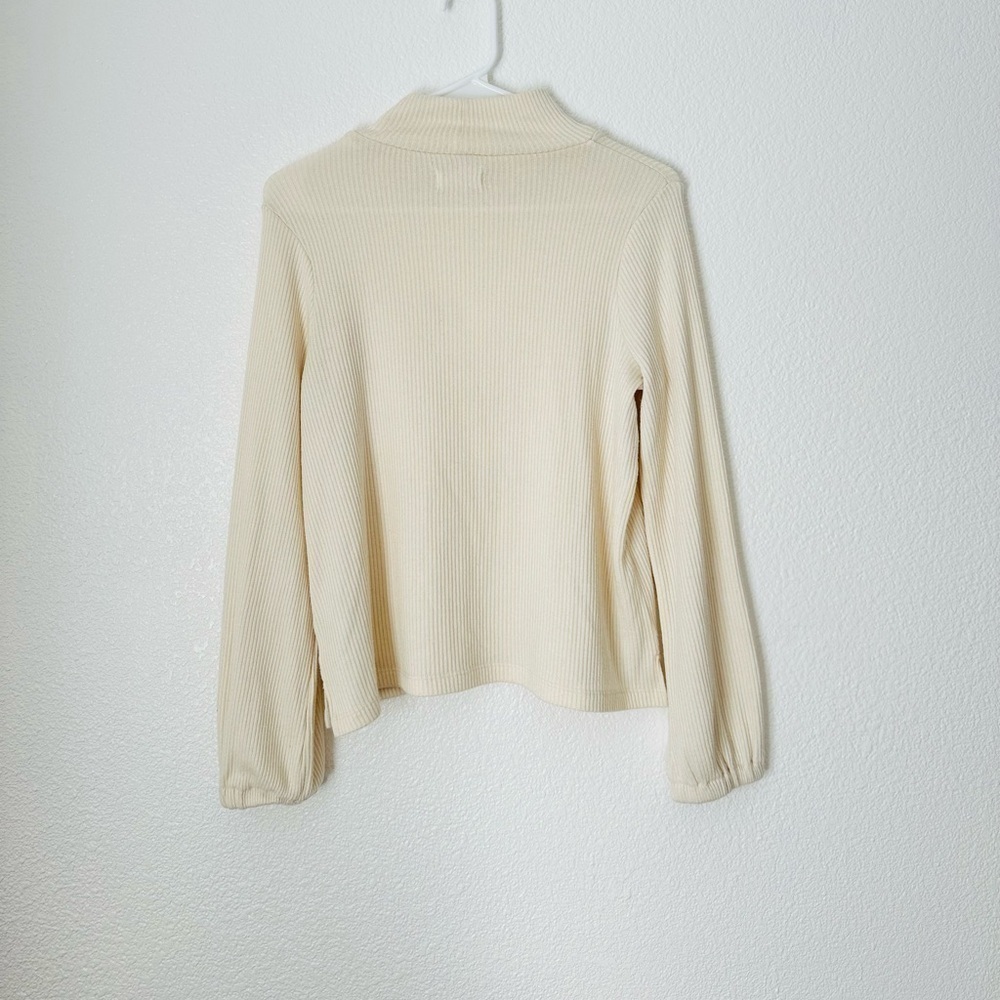 Madewell Sweater Women’s S Ivory Mock Neck Bubble Sleeve Lightweight Pullover - Picture 2 of 8